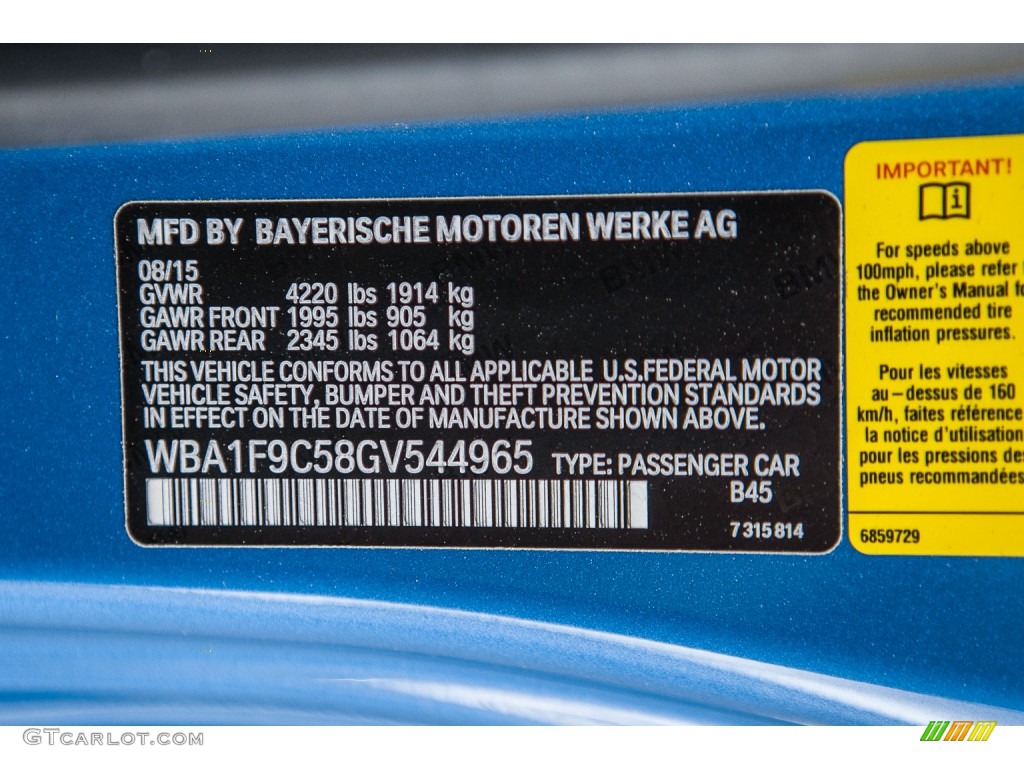 2016 2 Series Color Code B45 for Estoril Blue Metallic Photo #108818535