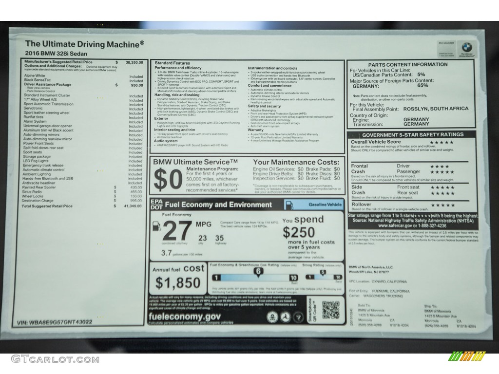 2016 3 Series 328i Sedan - Alpine White / Black photo #12