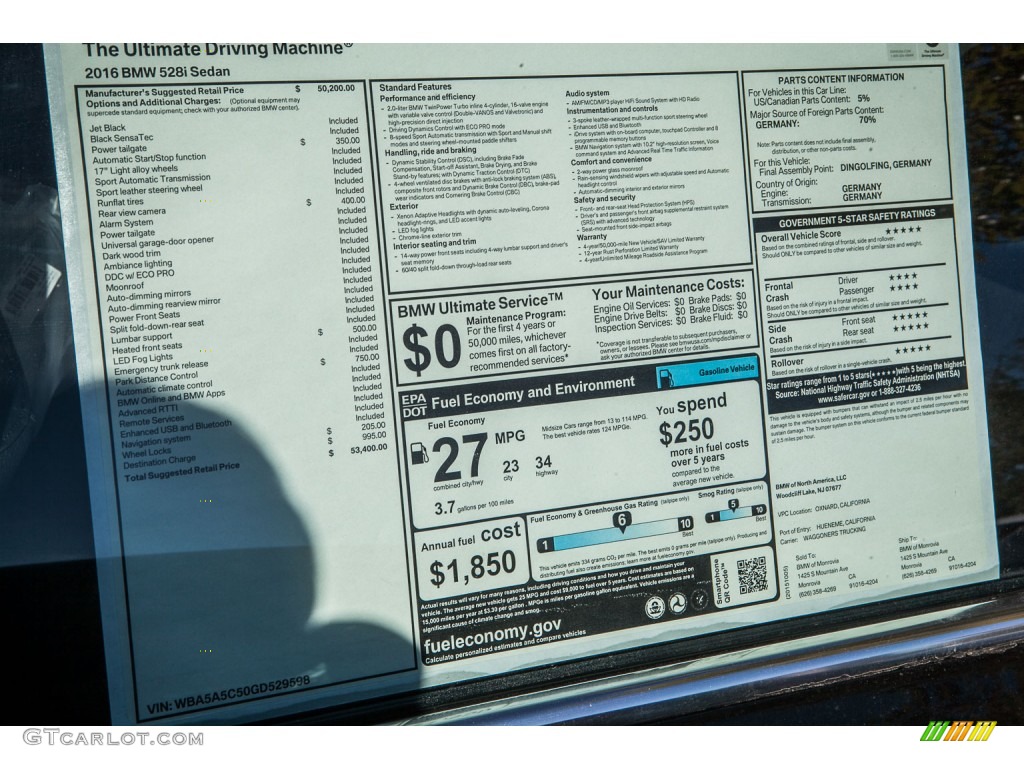 2016 5 Series 528i Sedan - Jet Black / Black photo #11