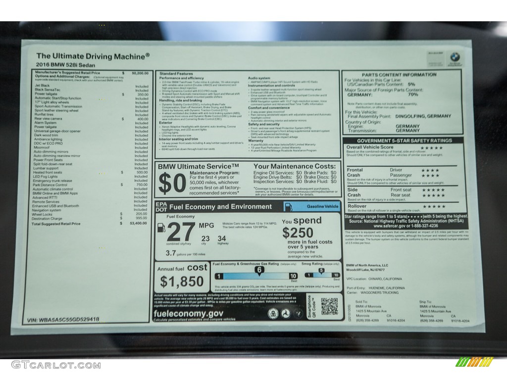 2016 5 Series 528i Sedan - Jet Black / Black photo #12