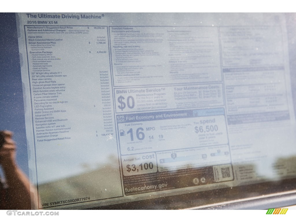 2016 BMW X5 M xDrive Window Sticker Photo #108888545