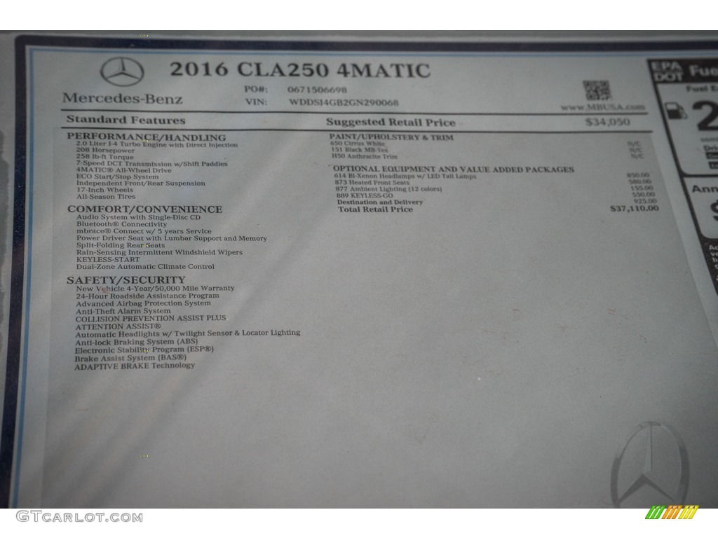 2016 Mercedes-Benz CLA 250 4Matic Window Sticker Photo #108897956