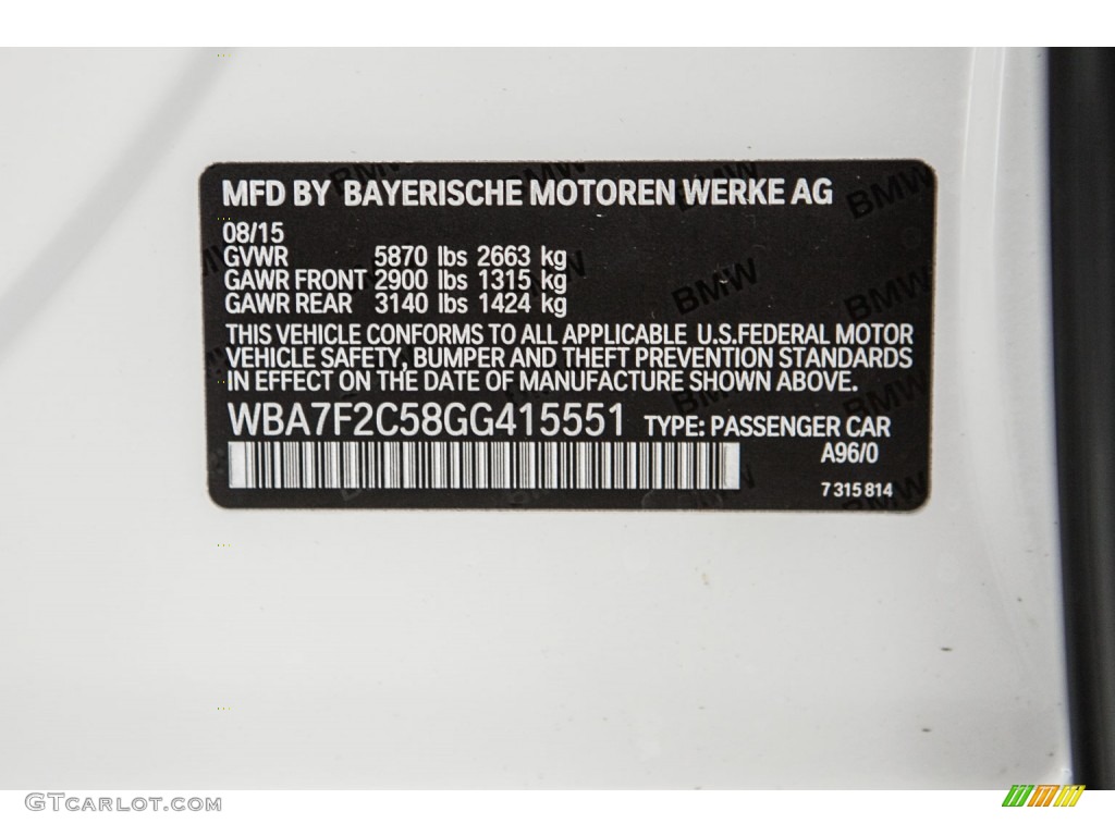 2016 7 Series Color Code A96 for Mineral White Metallic Photo #108908558