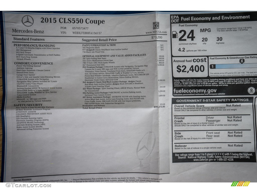 2015 Mercedes-Benz CLS 550 Coupe Window Sticker Photos