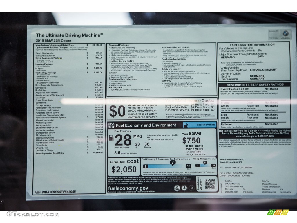 2015 BMW 2 Series 228i Coupe Window Sticker Photos
