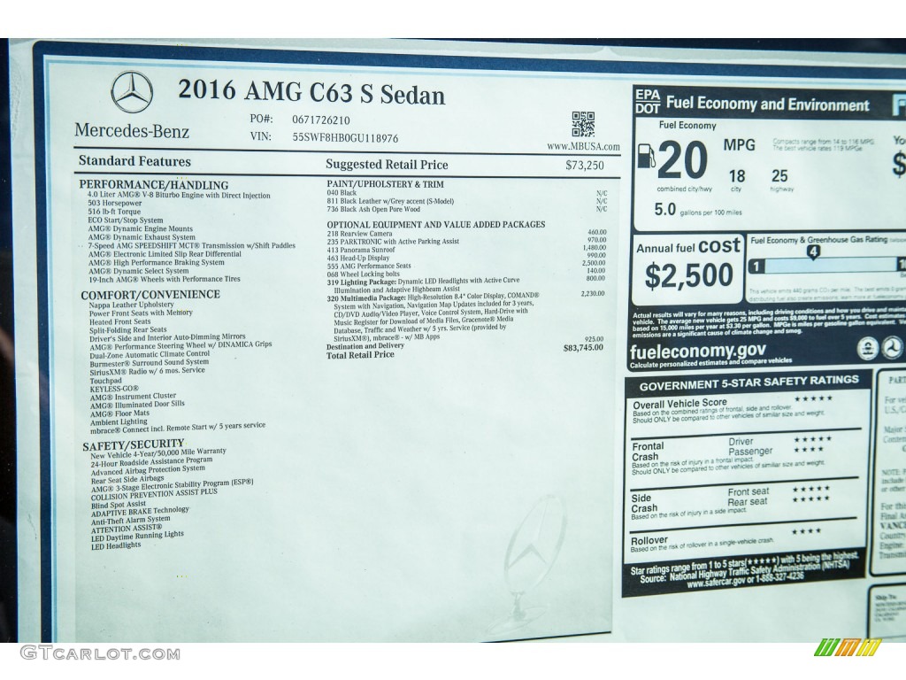 2016 Mercedes-Benz C 63 S AMG Sedan Window Sticker Photo #108912860