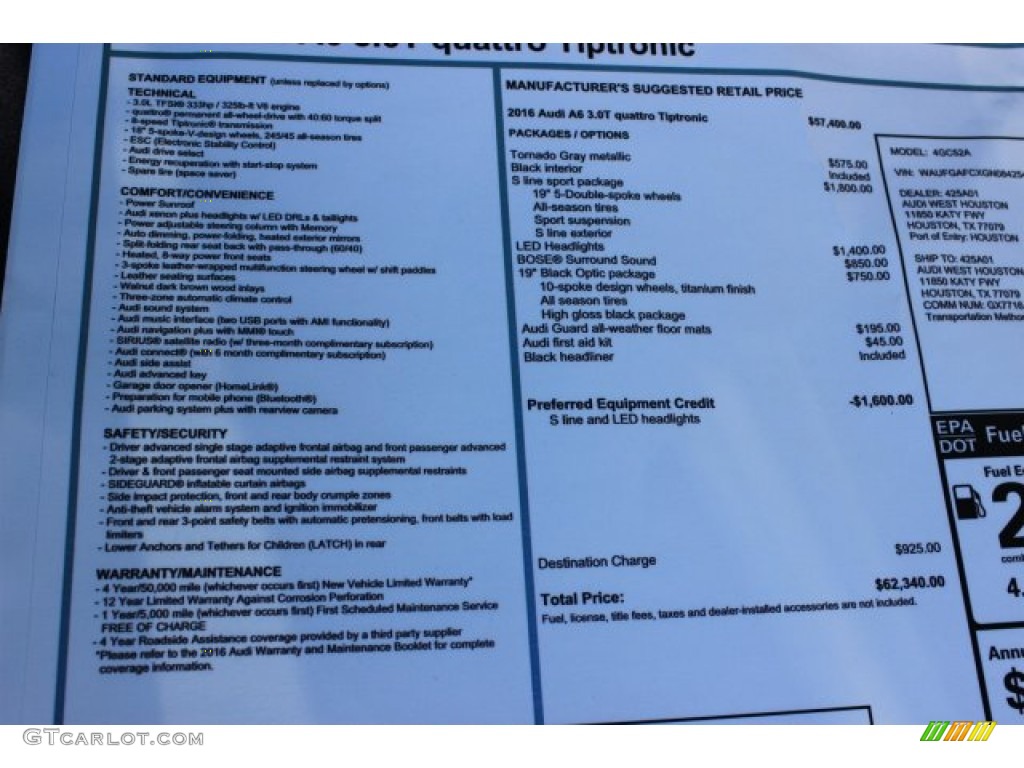 2016 A6 3.0 TFSI Premium Plus quattro - Tornado Grey Metallic / Black photo #8