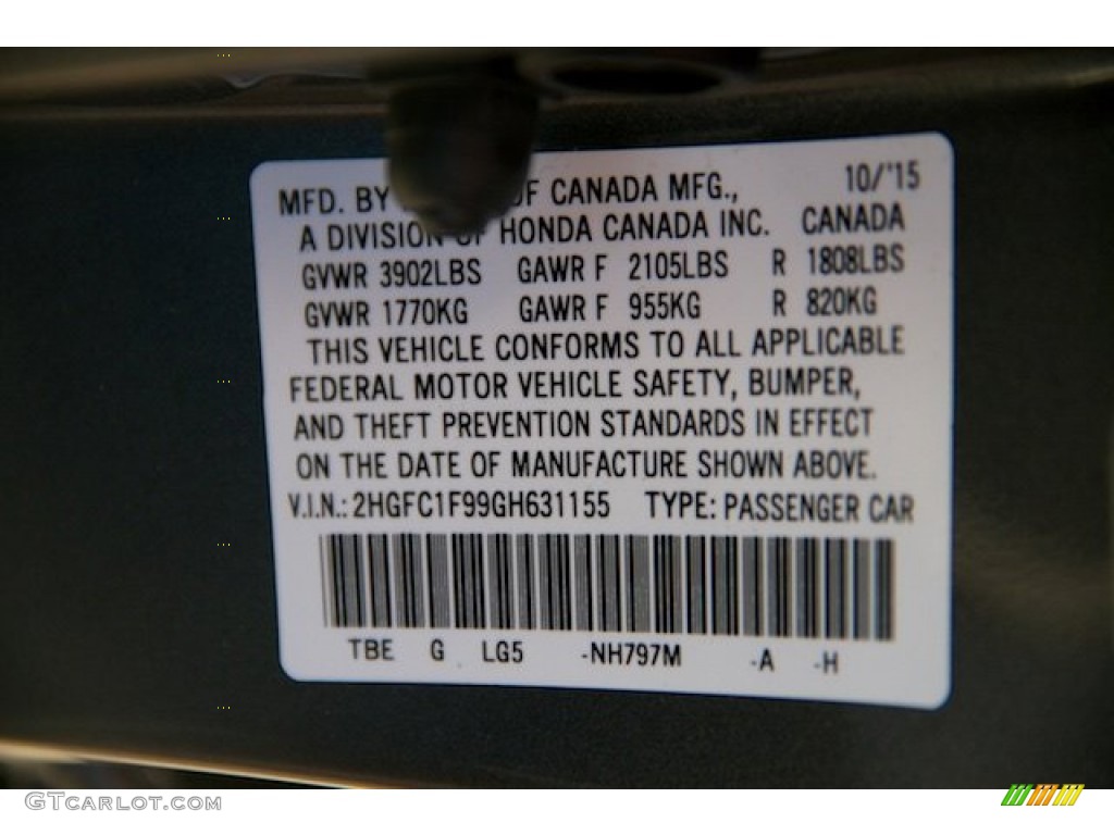 2016 Civic Color Code NH797M for Modern Steel Metallic Photo #108920280
