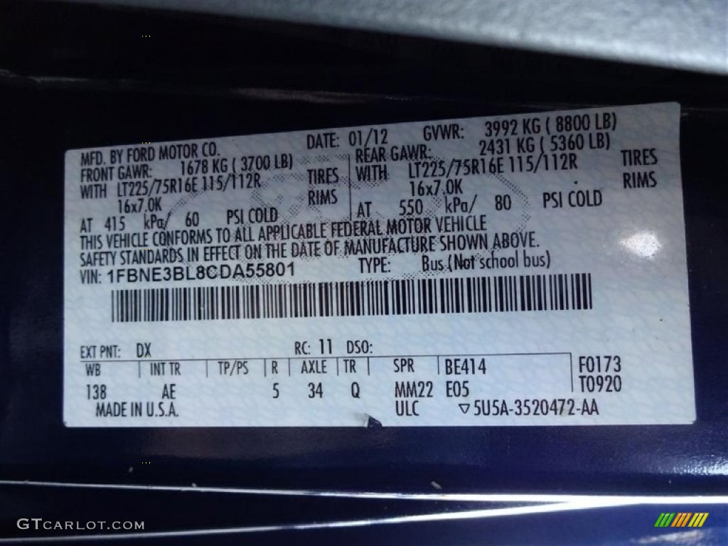 2012 E Series Van E350 XLT Passenger - Dark Blue Pearl / Medium Flint photo #15