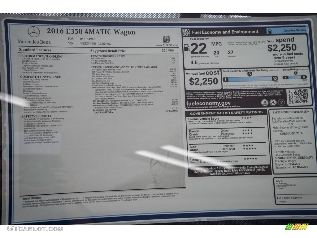 2016 E 350 4Matic Wagon - Lunar Blue Metallic / Silk Beige/Espresso Brown photo #11