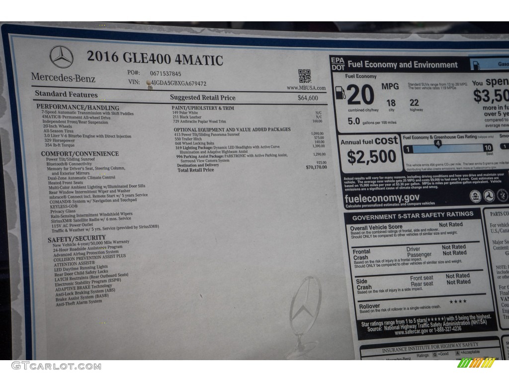 2016 Mercedes-Benz GLE 400 4Matic Window Sticker Photo #108954823