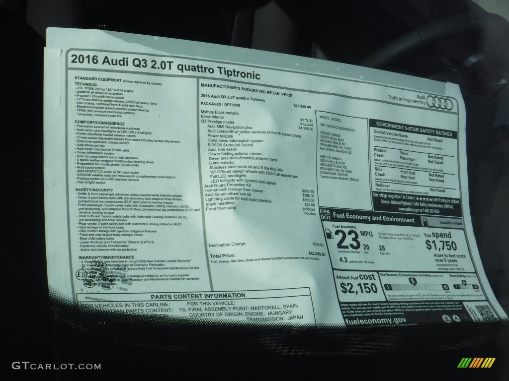 2016 Audi Q3 2.0 TSFI Prestige quattro Window Sticker Photo #108971575