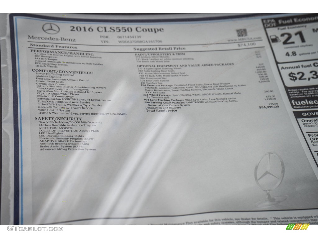 2016 Mercedes-Benz CLS 550 Coupe Window Sticker Photo #108974862