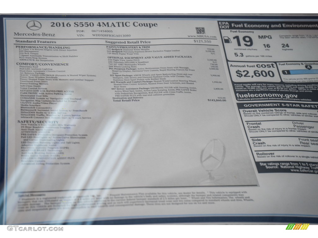 2016 Mercedes-Benz S 550 4Matic Coupe Window Sticker Photo #108975282