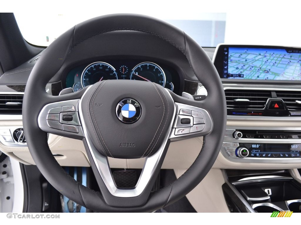 2016 BMW 7 Series 740i Sedan Ivory White Steering Wheel Photo #108986486