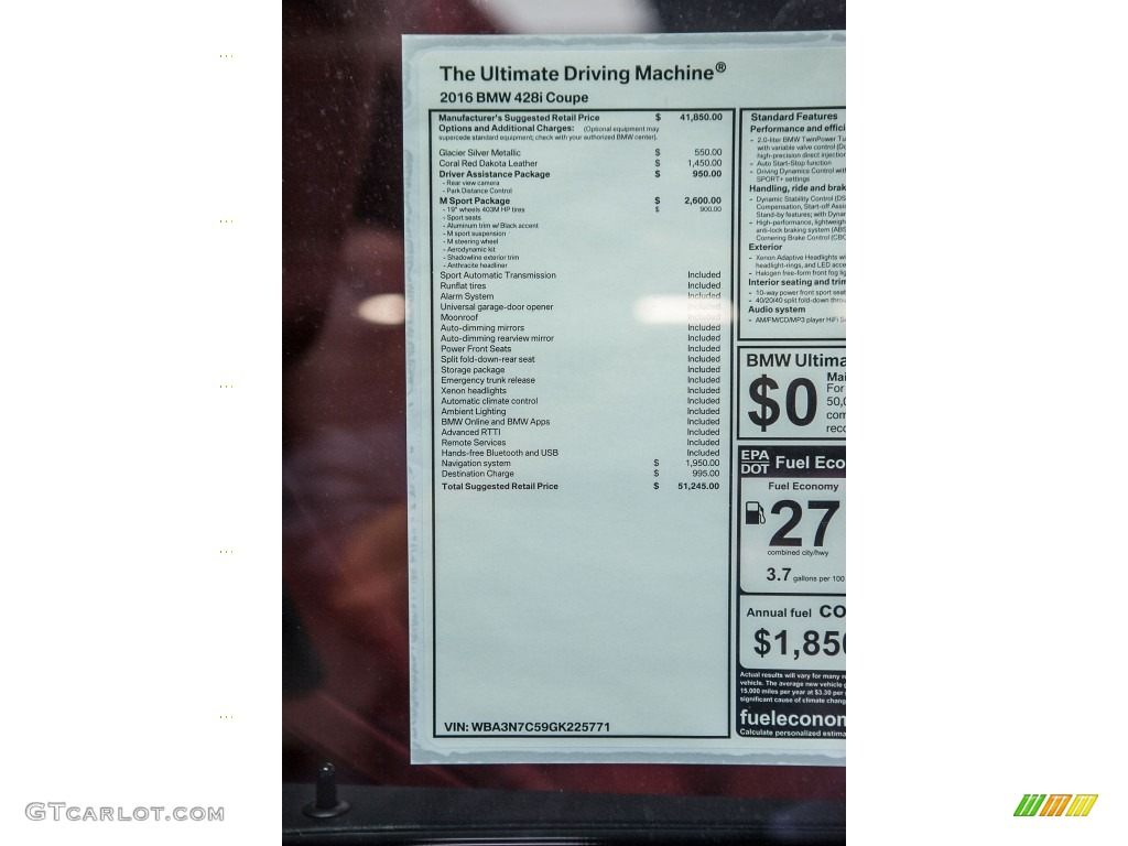 2016 BMW 4 Series 428i Coupe Window Sticker Photo #108993488