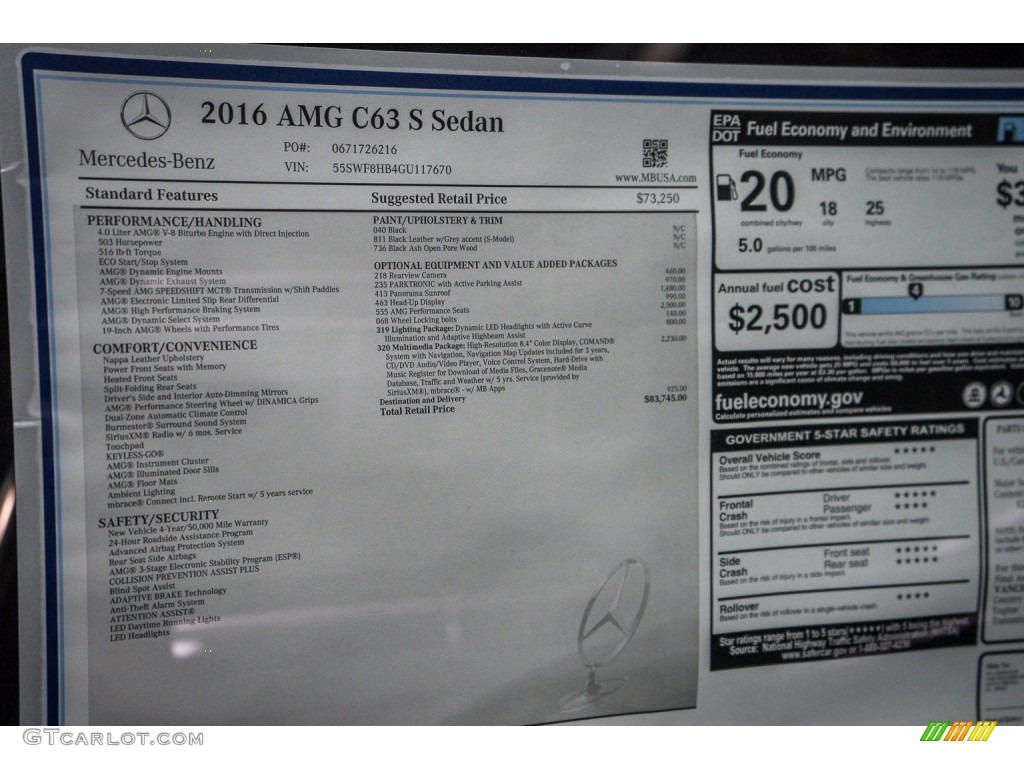 2016 Mercedes-Benz C 63 S AMG Sedan Window Sticker Photo #109001045