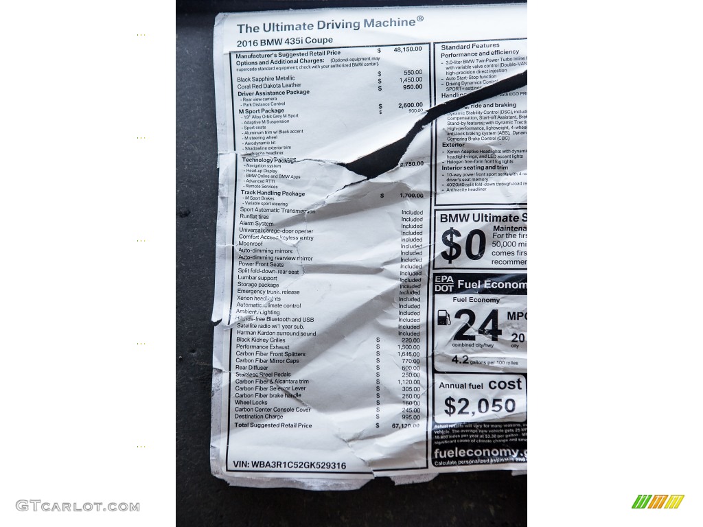 2016 BMW 4 Series 435i Coupe Window Sticker Photo #109023917