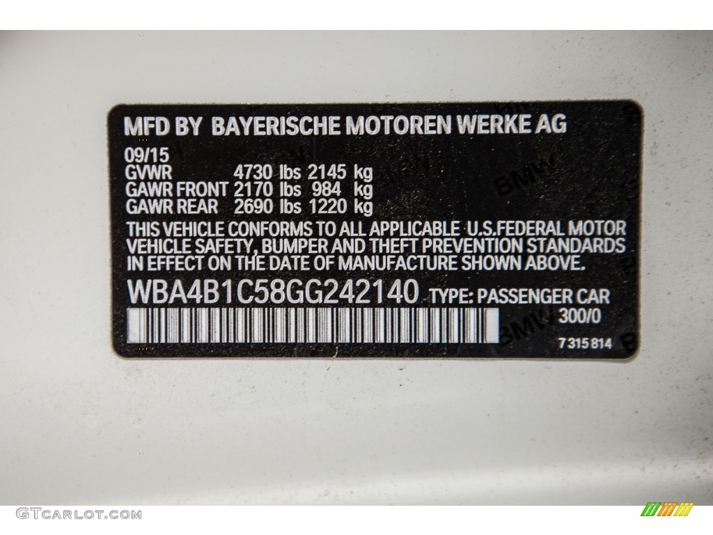 2016 4 Series Color Code 300 for Alpine White Photo #109024208