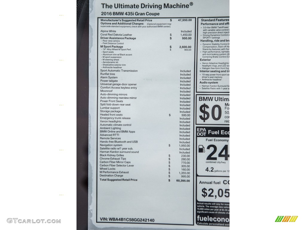 2016 BMW 4 Series 435i Gran Coupe Window Sticker Photo #109024223