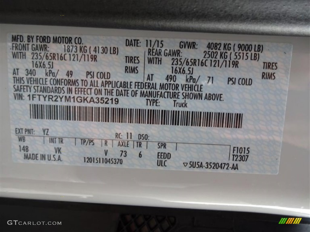 2016 Transit Color Code YZ for Oxford White Photo #109032620