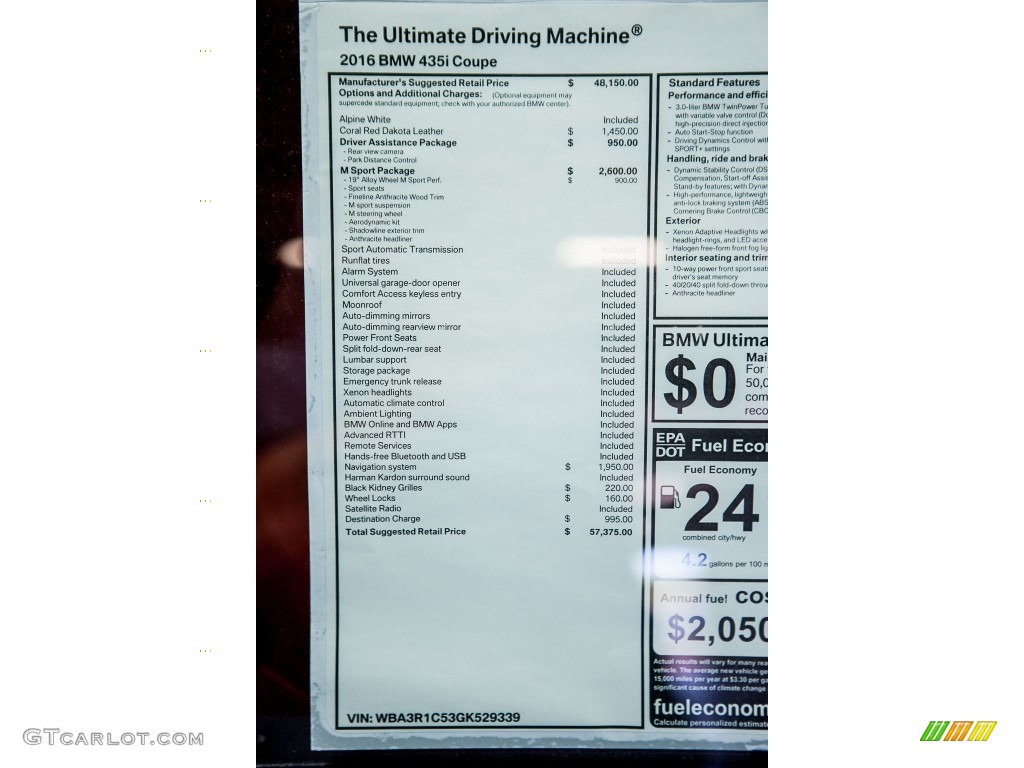 2016 BMW 4 Series 435i Coupe Window Sticker Photo #109035273