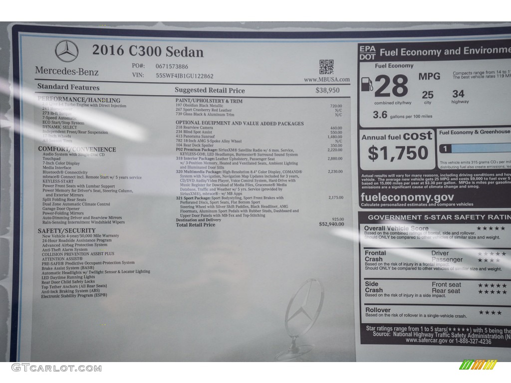 2016 Mercedes-Benz C 300 Sedan Window Sticker Photos