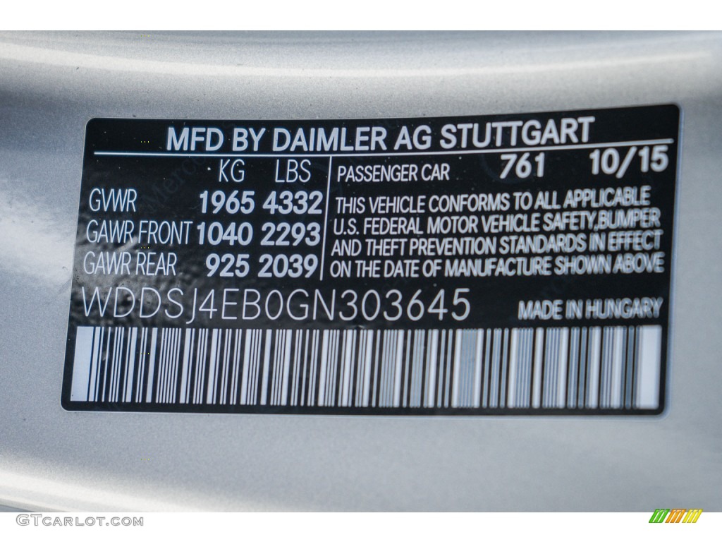 2016 CLA Color Code 761 for Polar Silver Metallic Photo #109037165