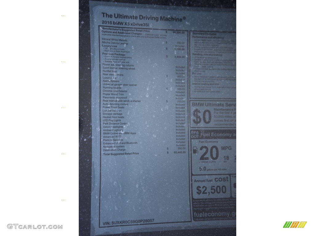 2016 BMW X5 xDrive35i Window Sticker Photos