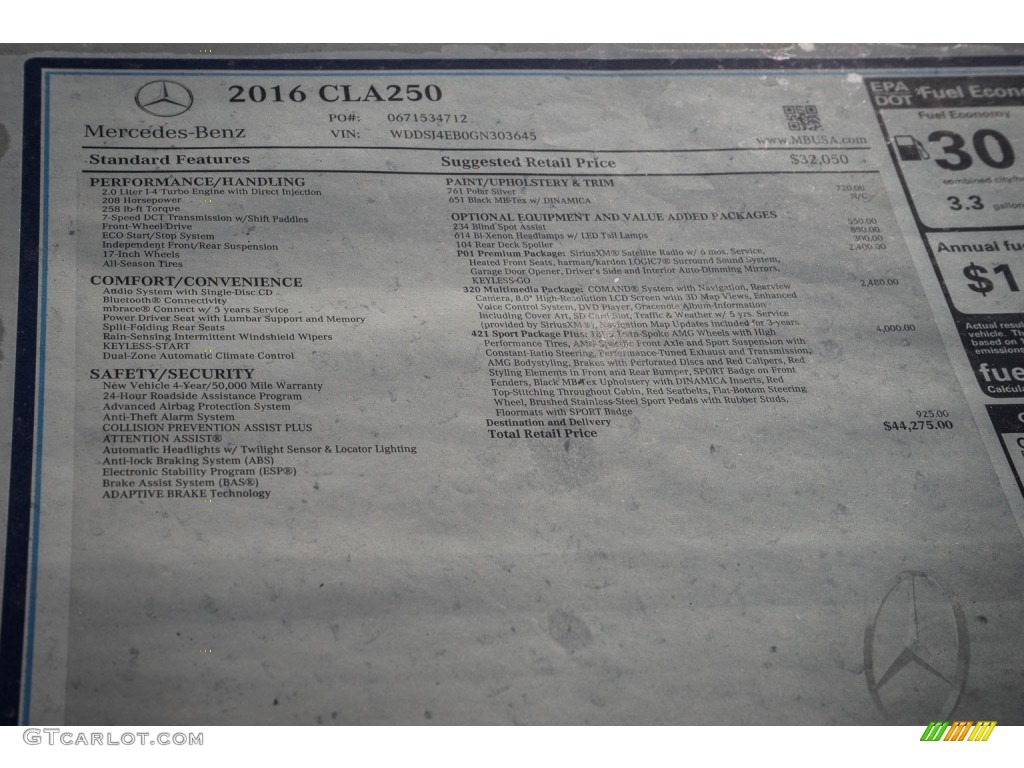 2016 Mercedes-Benz CLA 250 Window Sticker Photos
