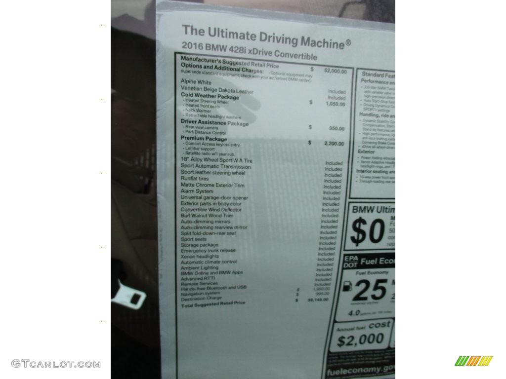 2016 BMW 4 Series 428i xDrive Convertible Window Sticker Photos