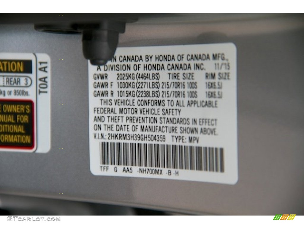 2016 CR-V LX - Alabaster Silver Metallic / Gray photo #17