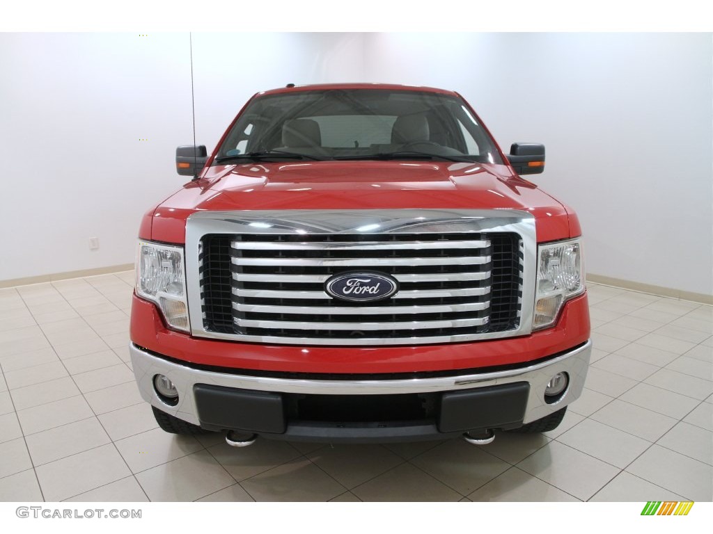 2010 F150 XLT SuperCab 4x4 - Vermillion Red / Medium Stone photo #2