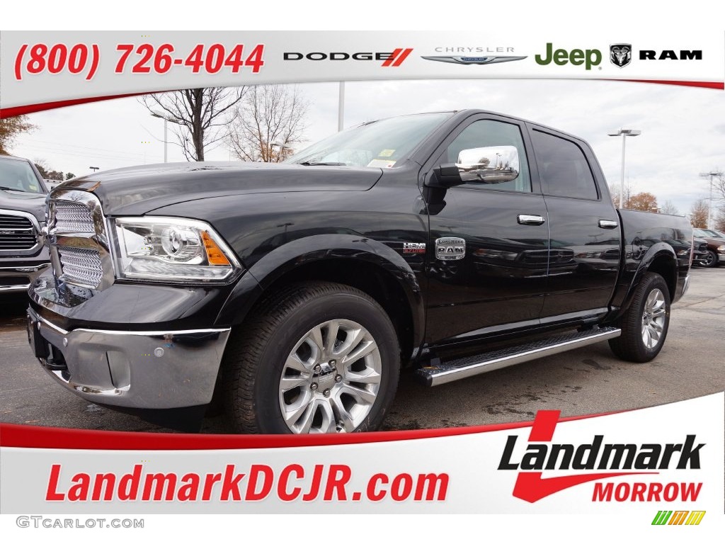 2016 1500 Laramie Longhorn Crew Cab - Brilliant Black Crystal Pearl / Canyon Brown/Light Frost Beige photo #1