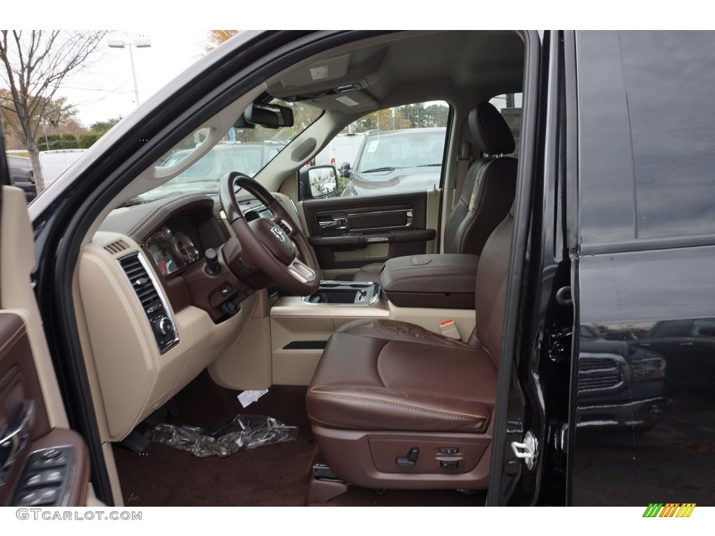 2016 1500 Laramie Longhorn Crew Cab - Brilliant Black Crystal Pearl / Canyon Brown/Light Frost Beige photo #7