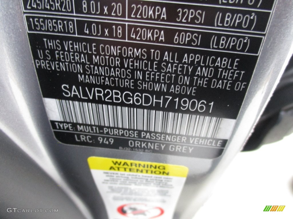 2013 Range Rover Evoque Color Code 949 for Orkney Grey Metallic Photo #109094014