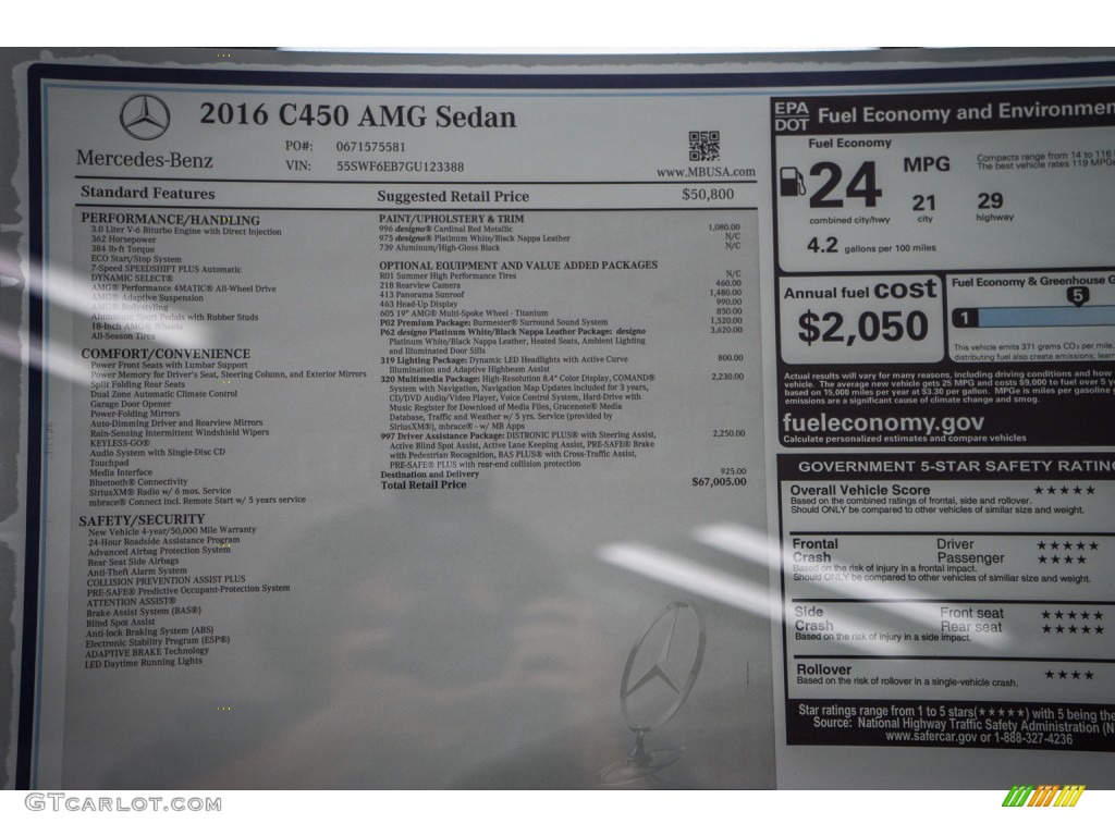 2016 Mercedes-Benz C 450 AMG Sedan Window Sticker Photo #109104136