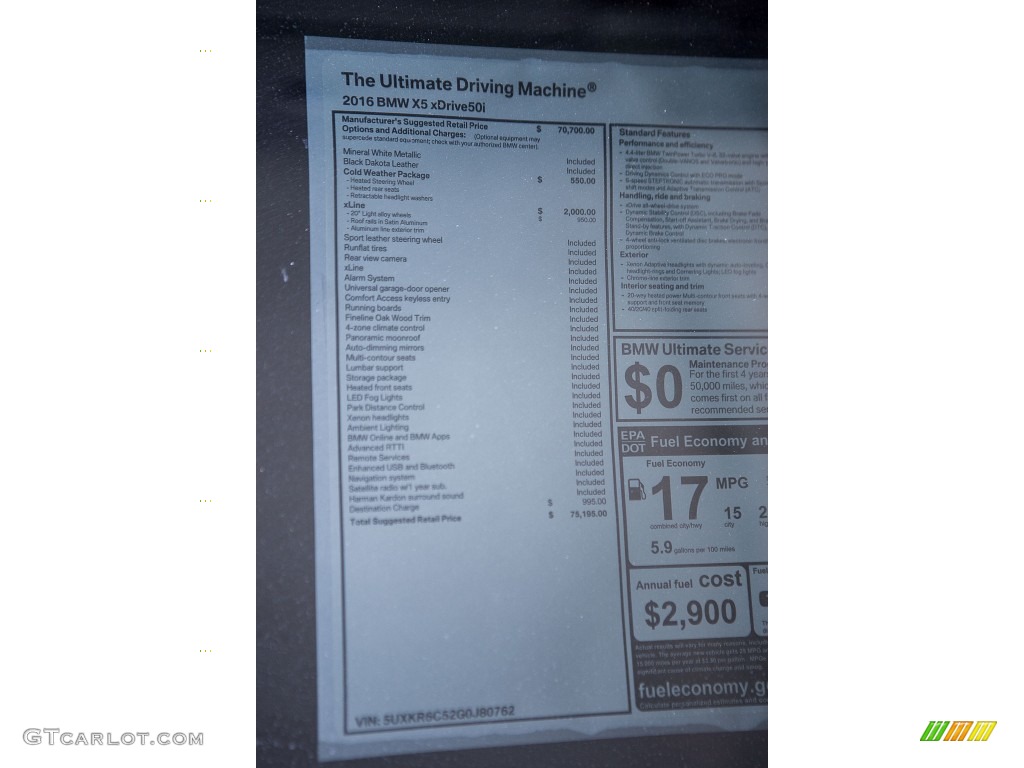 2016 BMW X5 xDrive50i Window Sticker Photo #109111701
