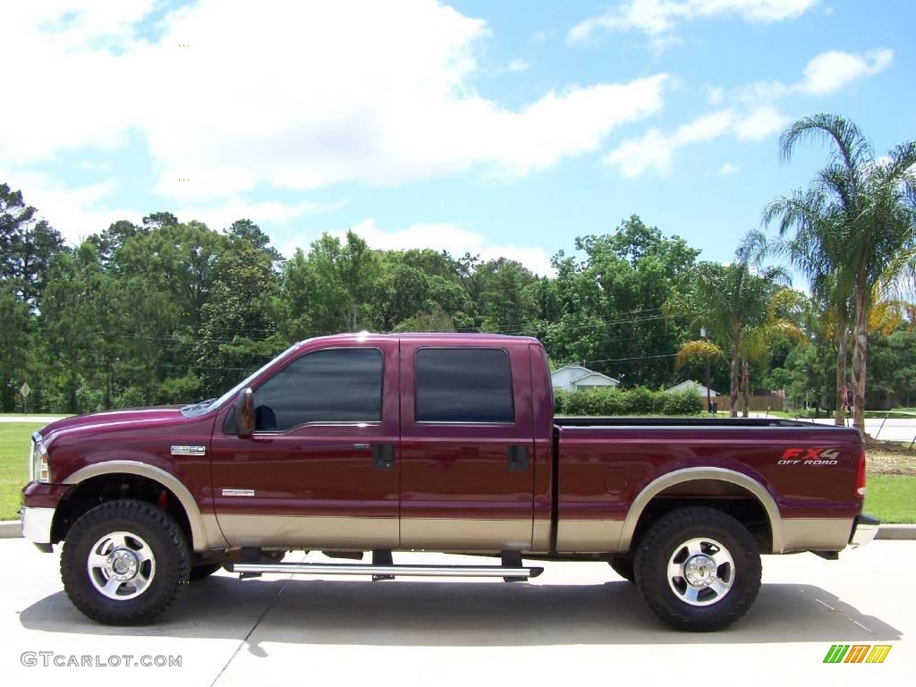 2005 F250 Super Duty Lariat FX4 Crew Cab 4x4 - Dark Toreador Red Metallic / Tan photo #6