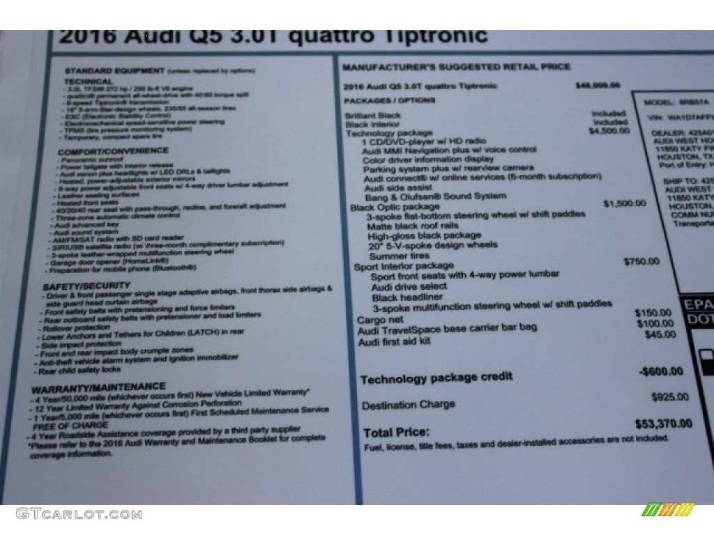 2016 Q5 3.0 TFSI Premium Plus quattro - Brilliant Black / Black photo #8