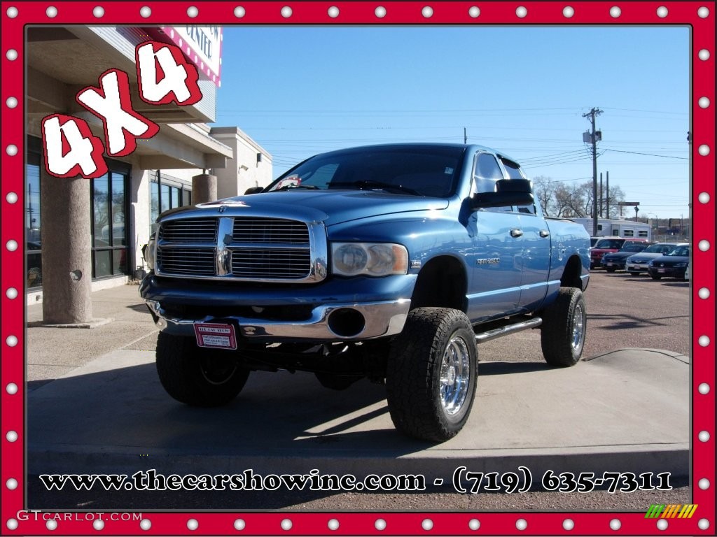 2003 Ram 2500 SLT Quad Cab 4x4 - Atlantic Blue Pearl / Taupe photo #1