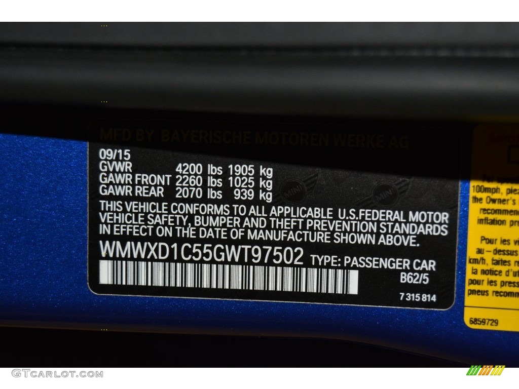2016 Countryman Color Code B62 for Starlight Blue Metallic Photo #109128312