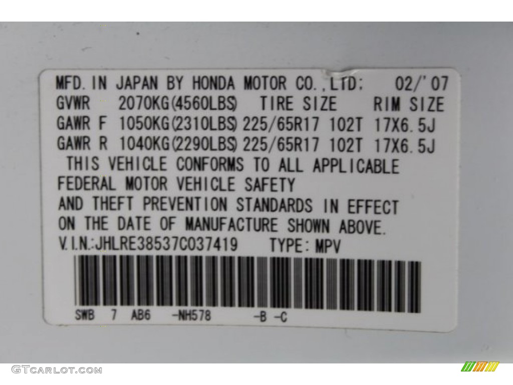 2007 CR-V EX - Taffeta White / Gray photo #30
