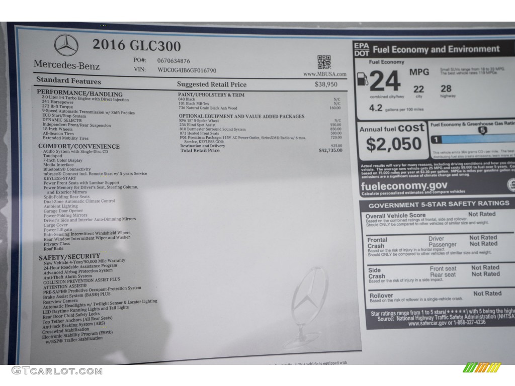 2016 Mercedes-Benz GLC 300 4Matic Window Sticker Photo #109196479