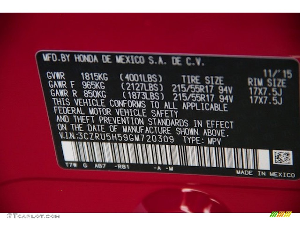 2016 HR-V Color Code R81 for Milano Red Photo #109206655