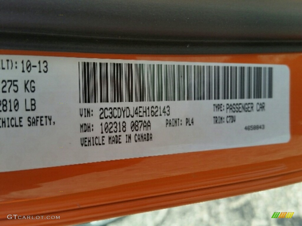 2014 Challenger Color Code PL4 for Header Orange Photo #109208514