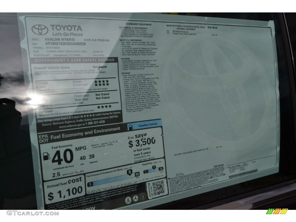 2016 Toyota Avalon Hybrid XLE Premium Window Sticker Photo #109241845