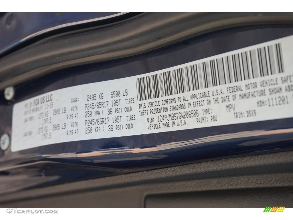 2016 Cherokee Color Code PBU for True Blue Pearl Photo #109248609