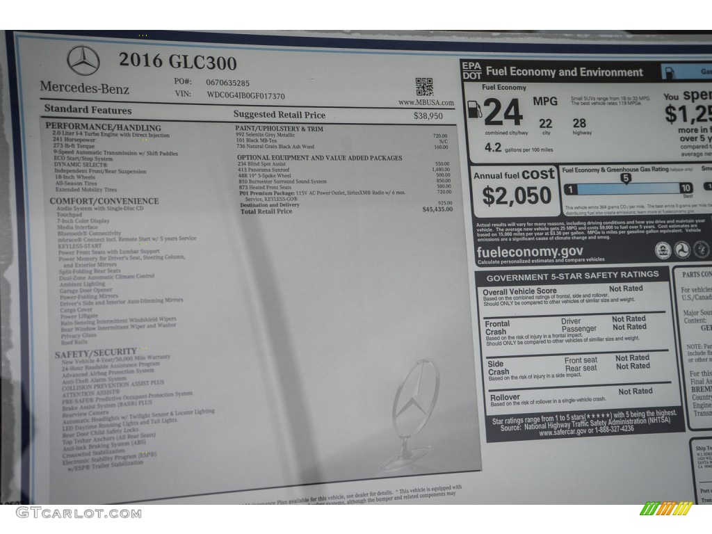 2016 Mercedes-Benz GLC 300 4Matic Window Sticker Photo #109287175