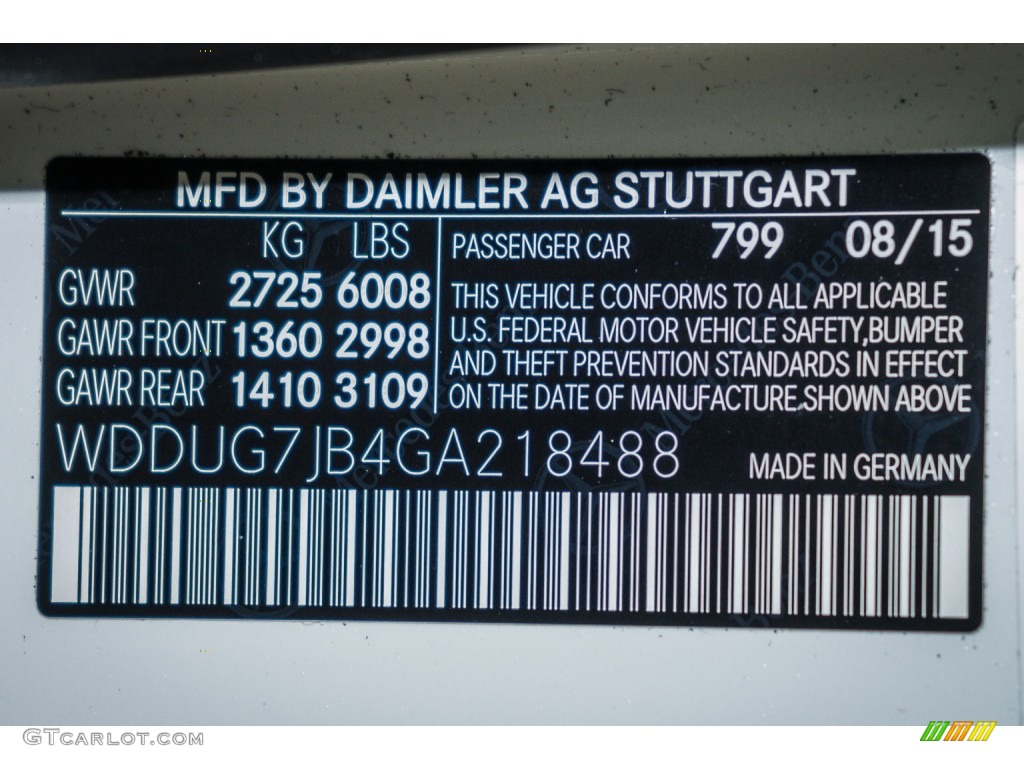 2016 S Color Code 799 for designo Diamond White Metallic Photo #109290307